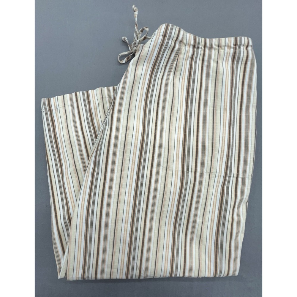 Capri Pants Women 20W Beige Striped Cotton Ripstop Pocket Preppy Coastal Beach